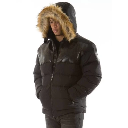 Pelle Pelle Black Snakeskin Puffer Jacket