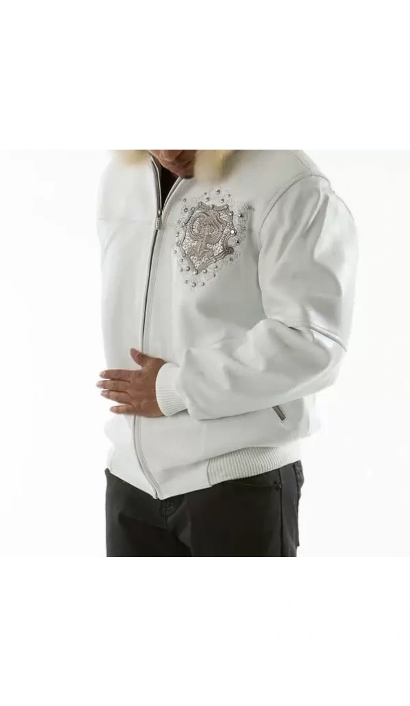 Pelle Pelle White PP Crest Leather Jacket | Fur Hood Jacket