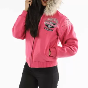 Bold Pink Pelle Pelle True Fur Hood Wool Jacket view 2