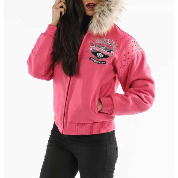 Pelle Pelle Studded Wool Fur Hood Jacket | Red White & True view 2