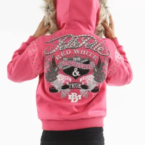 Bold Pink Pelle Pelle True Fur Hood Wool Jacket