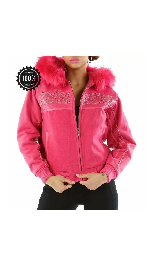 Pelle Pelle Pink Fur Hood Wool Jacket | Women Jacket