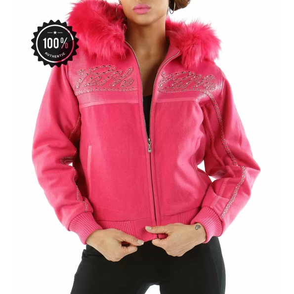 Pelle Pelle Pink Fur Hood Wool Jacket | Women Jacket
