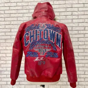 AUTHENTIC PELLE PELLE CHITOWN FUR HOODED RED LEATHER JACKET view 2