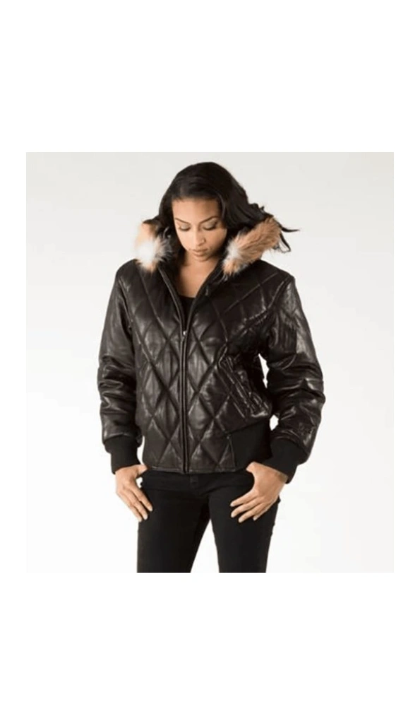 Pelle Pelle Black Quilted Leather Jacket | Fur Hood Jacket