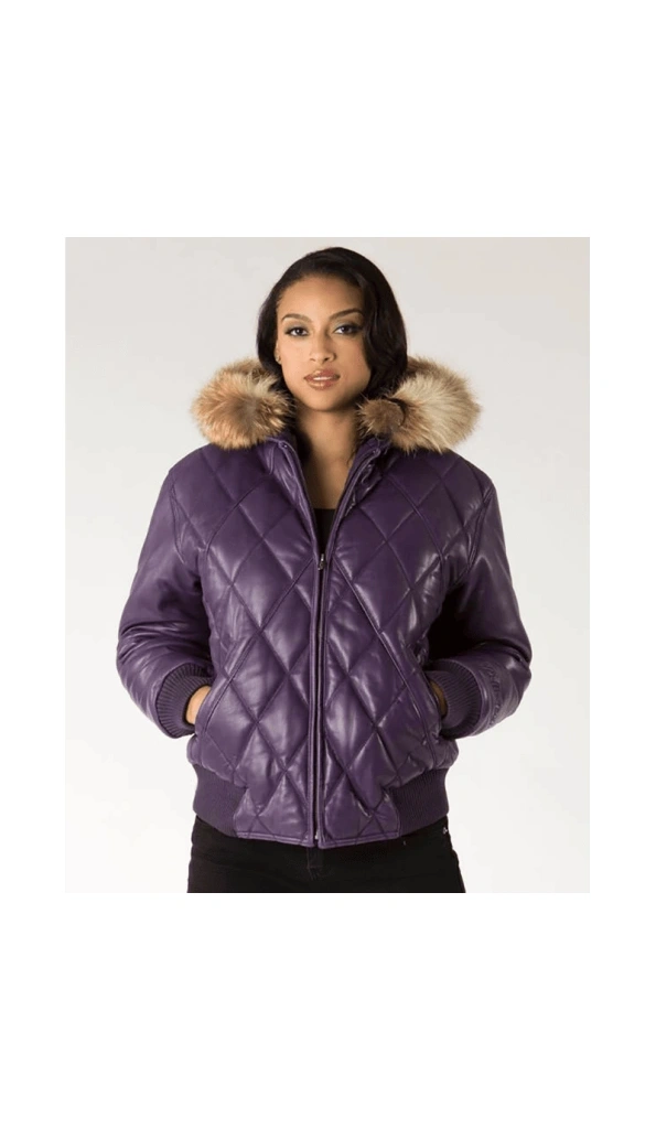 Pelle Pelle Purple Quilted Leather Jacket | Fur Hood Jacket
