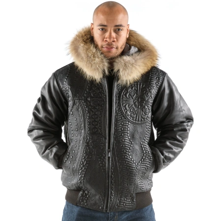 Pelle Pelle Men Encrusted Fur Hood Jacket