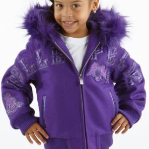 Pelle Pelle Kids Purple Fur Hood Jacket | Wool Jacket