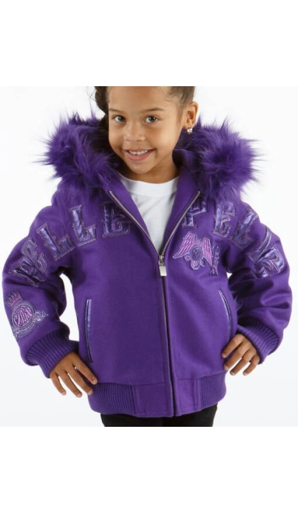 Pelle Pelle Kids Purple Fur Hood Jacket | Wool Jacket
