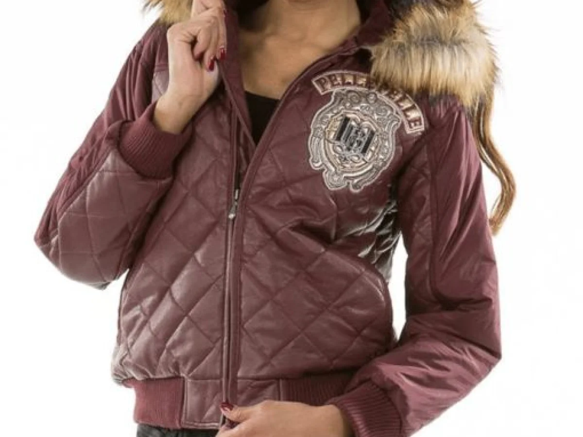 Pelle Pelle Women Puffer Fur Hood Jacket Burgundy Jacket