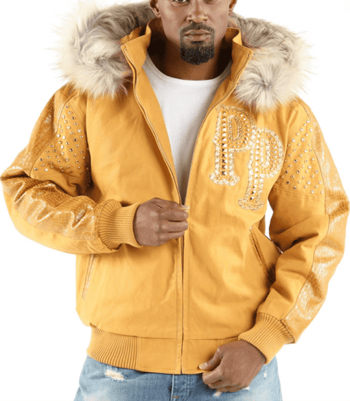 Pelle Pelle Airbourne Yellow Wool Jacket | Fur Hood Jacket