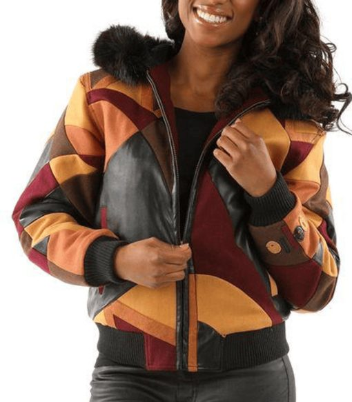 Pelle Pelle Women Abstract Fur Hood Jacket | Wool & Leather