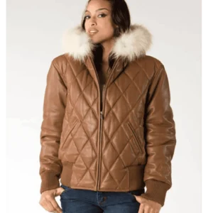 Pelle Pelle Women Quilted Leather Jacket | Fur Hood Jacket view 3