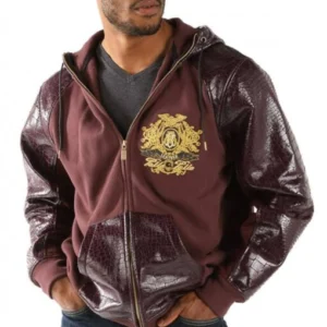 Pelle Pelle Maroon Men Fur Hood Jacket | Leather & Wool