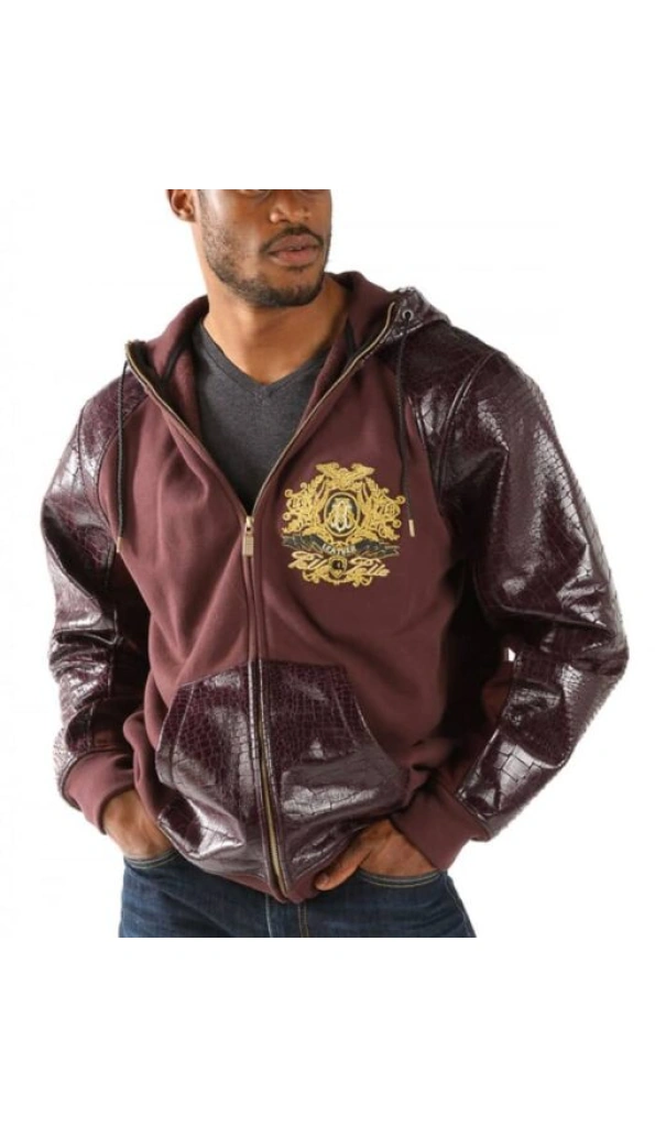 Pelle Pelle Maroon Men Fur Hood Jacket | Leather & Wool