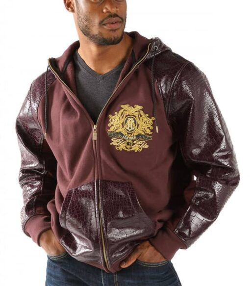 Pelle Pelle Maroon Men Fur Hood Jacket | Leather & Wool