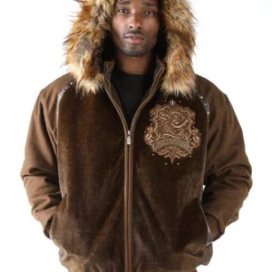 Pelle Pelle Brown Crest Fur Hood Jacket | Wool Jacket