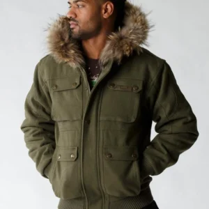 Pelle Pelle Men Green Fur Hood Jacket | Wool Jacket