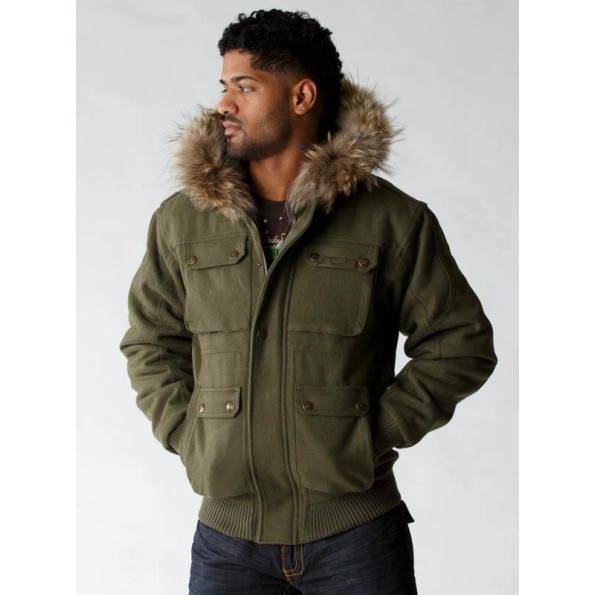 Pelle Pelle Men Green Fur Hood Jacket