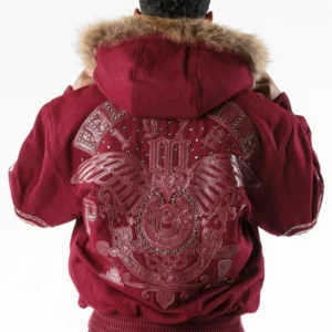Pelle Pelle Men Red Studded Wool Jacket | Fur Hood Jacket