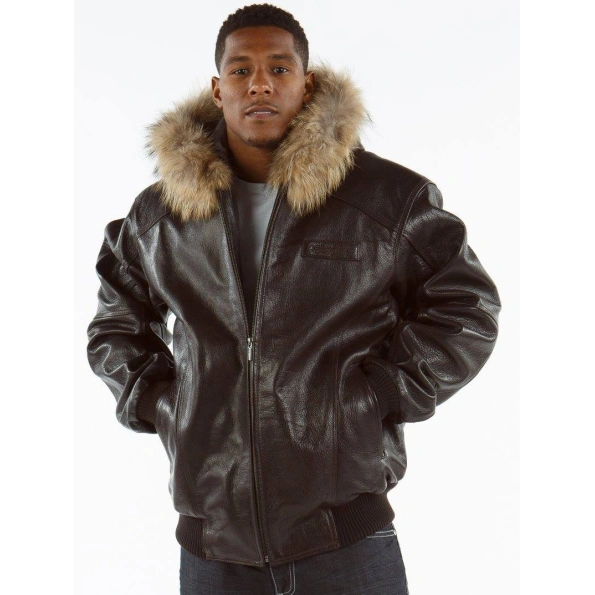 Pelle Pelle Men Dark Brown Leather Jacket Fur Hood Jacket Pelle Pelle