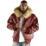 Pelle Pelle Men Maroon Fur Hood Jacket