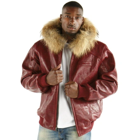 Pelle Pelle Men Maroon Fur Hood Jacket