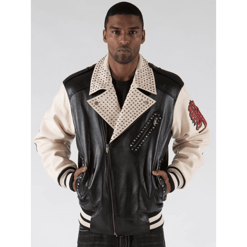 Pelle Pelle Men Cream Biker Studded Jacket | Leather Jacket