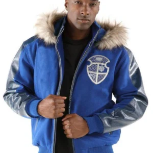 Pelle Pelle Men Blue MB Fur Hood Jacket | Wool & Leather