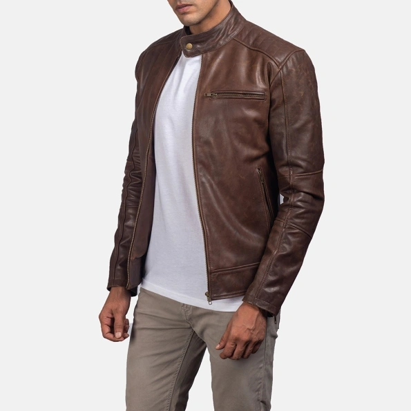 Pelle Pelle Men Plain Biker Leather Jacket | Dark Brown