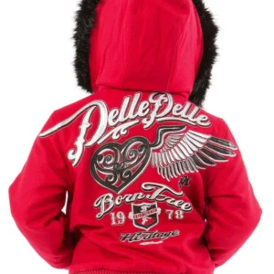 Pelle Pelle Kids Born Free Red Wool Jacket | Fur Hood Jacket view 2