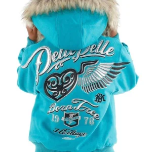 Pelle Pelle Kids Light Blue Fur Hood Jacket | Born Free view 2