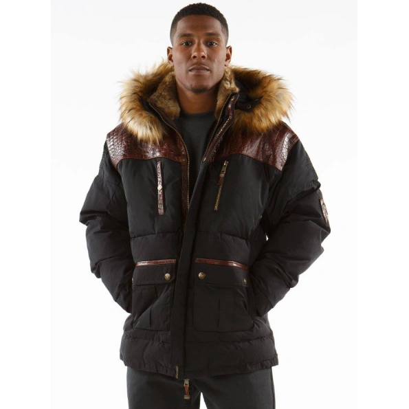 Pelle Pelle Men Black Fur Hood Jacket