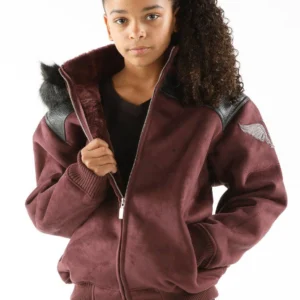 Pelle Pelle Burgundy Kids Fur Hood Jacket | Wool Jacket