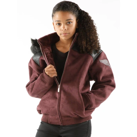 Pelle Pelle Burgundy Kids Fur Hood Jacket