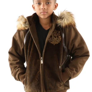Pelle Pelle Brown Patched Kids Wool Jacket | Fur Hood Jacket