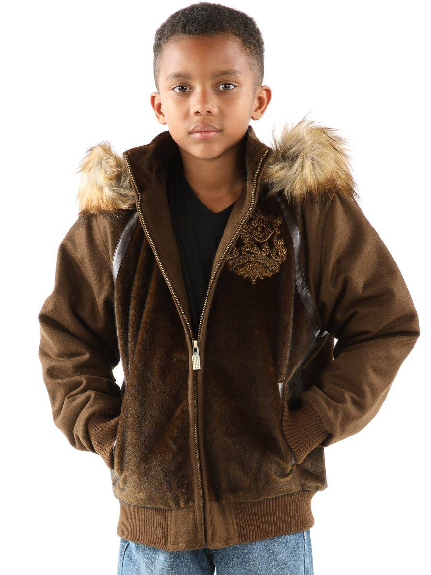 Pelle Pelle Brown Patched Kids Wool Jacket Fur Hood Jacket Pelle Pelle