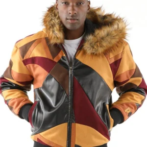 Pelle Pelle Abstract Yellow Wool Jacket | Fur Hood Jacket