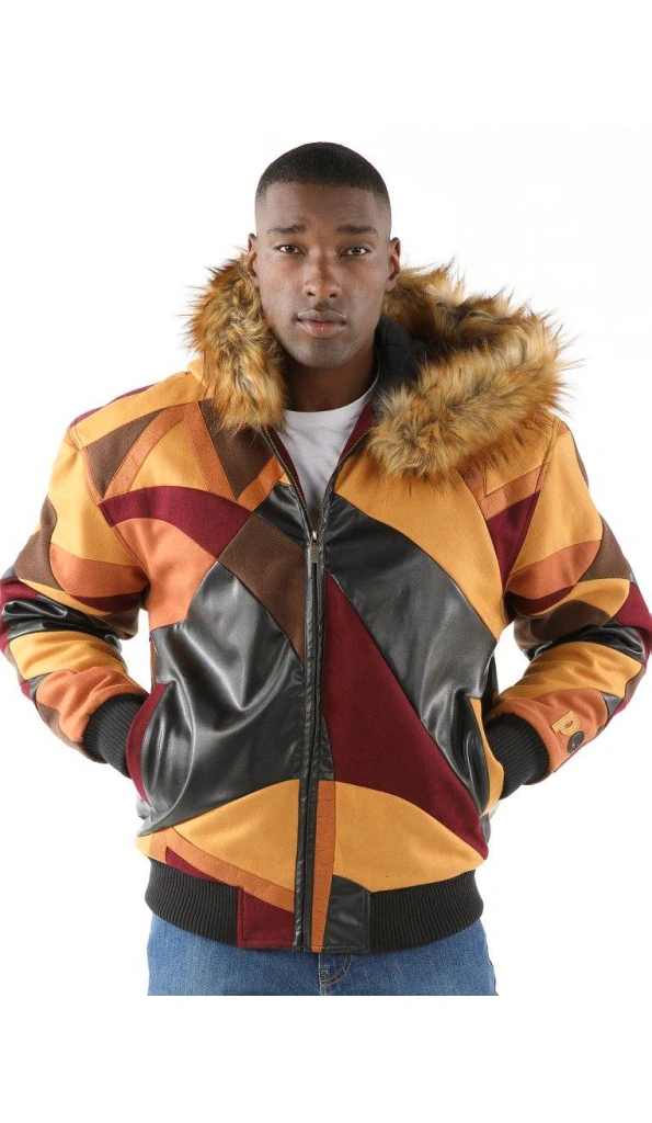 Pelle Pelle Abstract Yellow Wool Jacket | Fur Hood Jacket