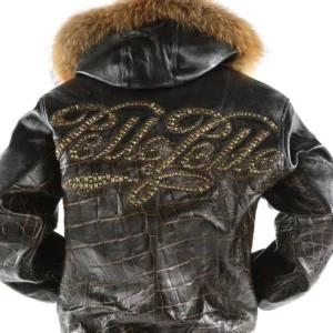 Pelle Pelle Black Men Croc Leather Jacket | Fur Hood Jacket