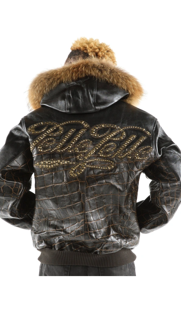 Pelle Pelle Black Men Croc Leather Jacket | Fur Hood Jacket