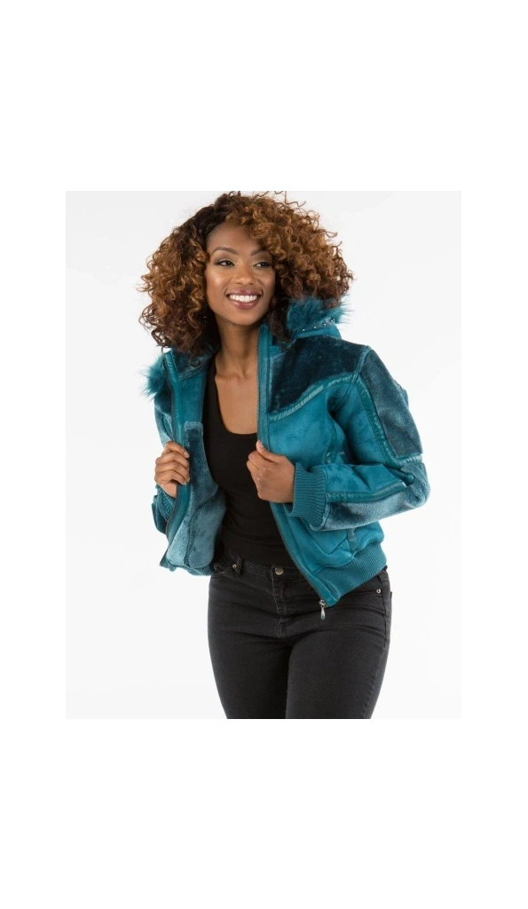 Pelle Pelle Women Blue Fur Hood Jacket | Wool Jacket