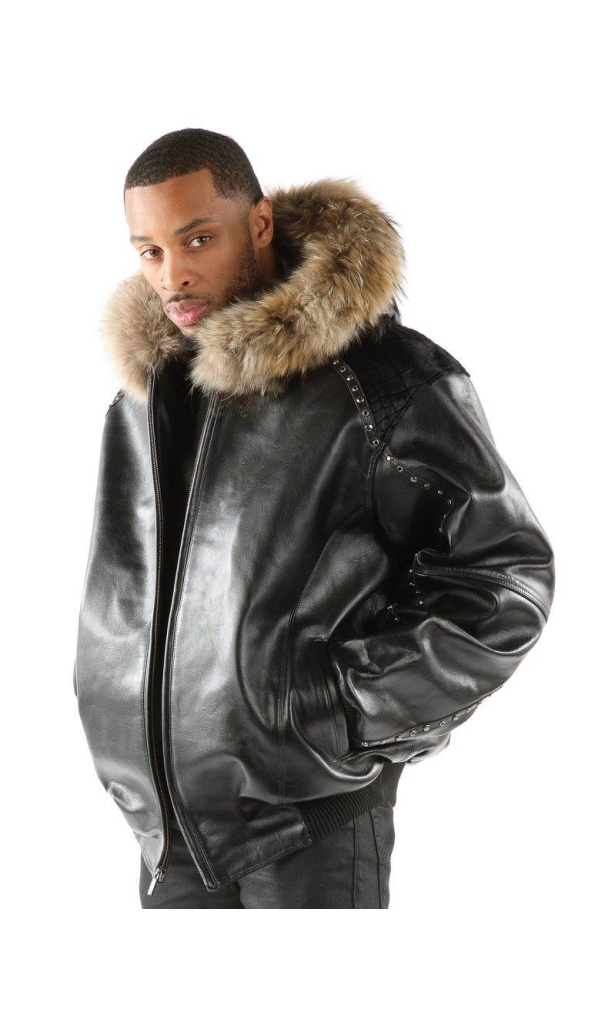 Pelle Pelle Fur Hood Genuine Leather Jacket