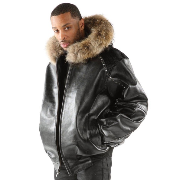 Pelle Pelle Fur Hood Genuine Leather Jacket