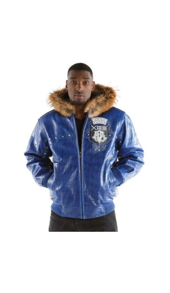 PELLE PELLE EMBLEM BLUE HOODIE LEATHER JACKET