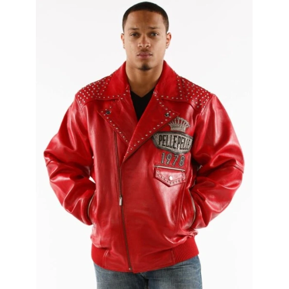 Pelle Pelle Red Lethal Studded Leather Jacket