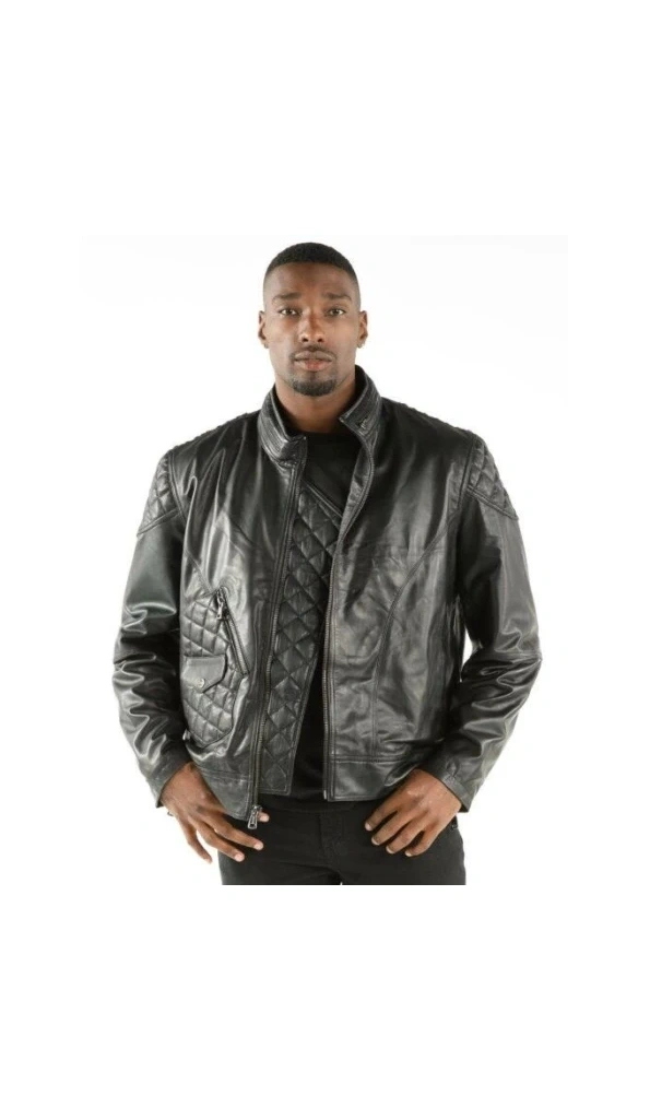 Pelle Pelle Men Quilted Biker Leather Jacket | Black Jacket