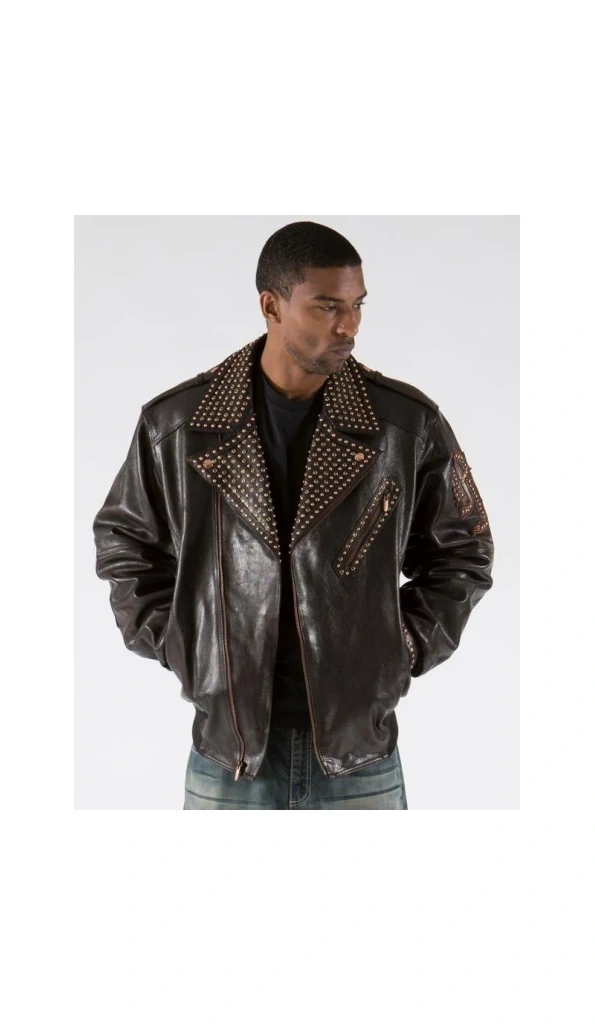 Pelle Pelle Biker Brown Studs Leather Jacket