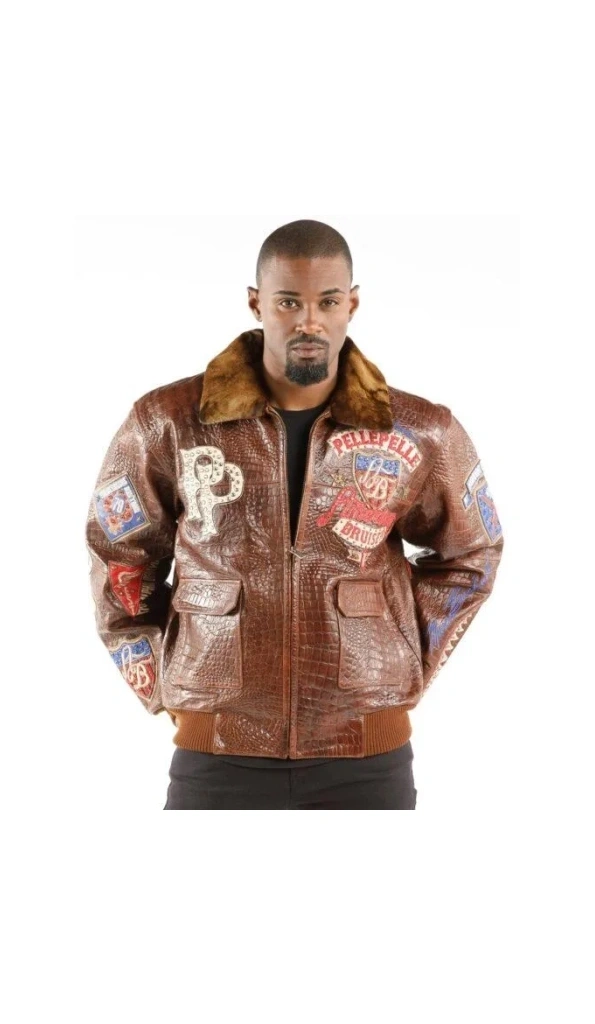 Pelle Pelle Brown MB Croc Leather Jacket | American Bruiser