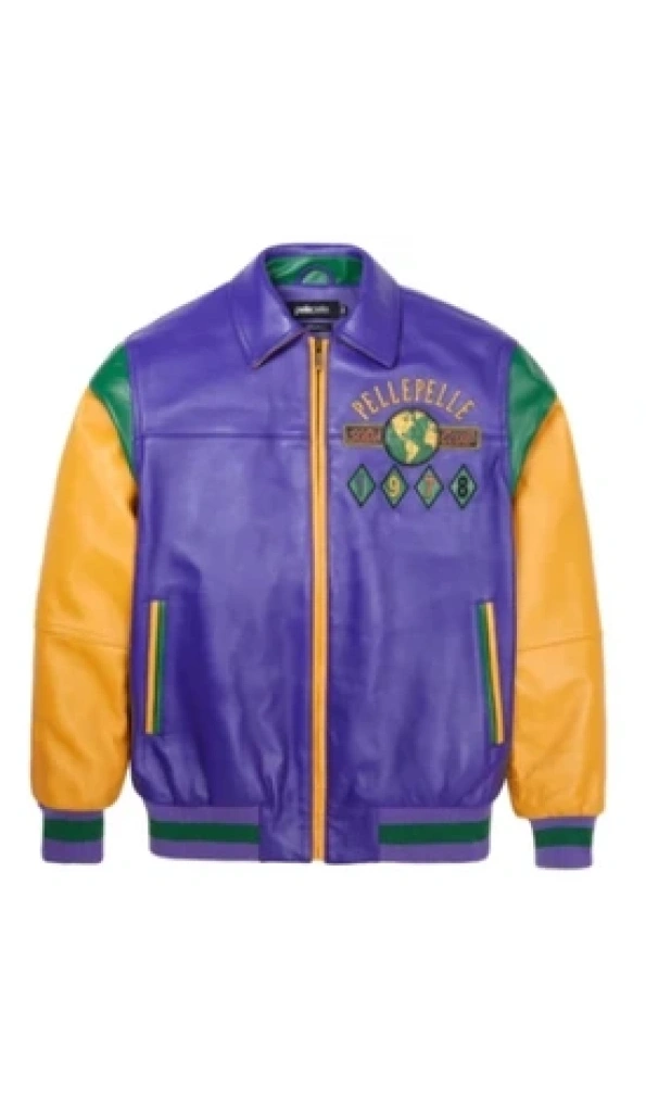 Pelle Pelle Purple Yellow Leather Jacket | Soda Club Jacket